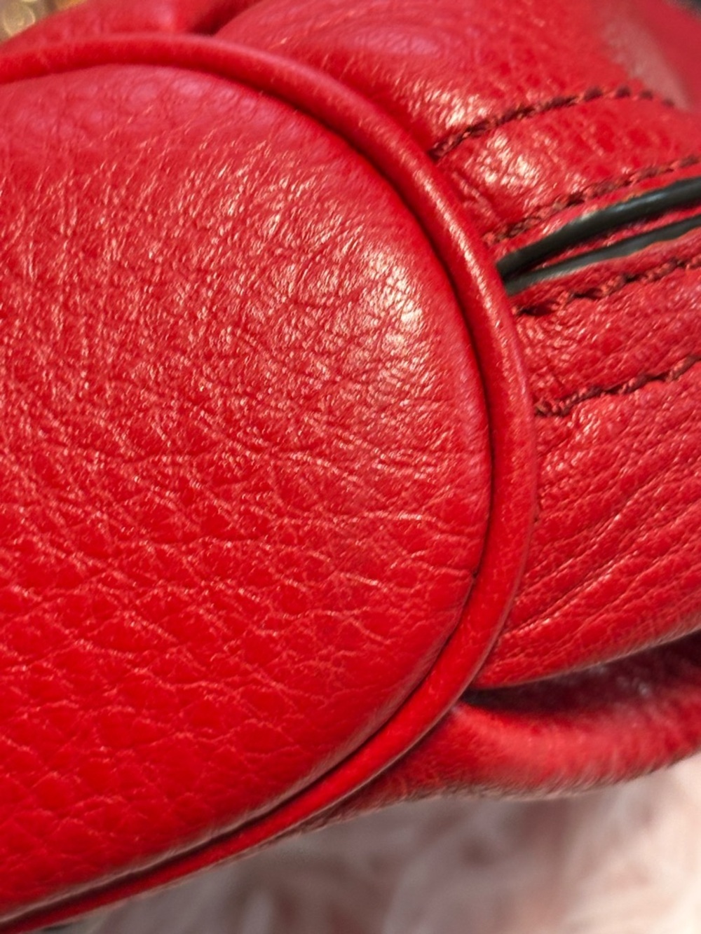 Michael Kors vibrant red Pebbled Leather Shoulder Bag with Gold Accents - Picture 6 of 14